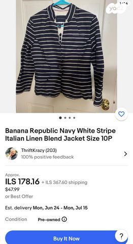 ג'קט כחול של BANANA REPUBLIC