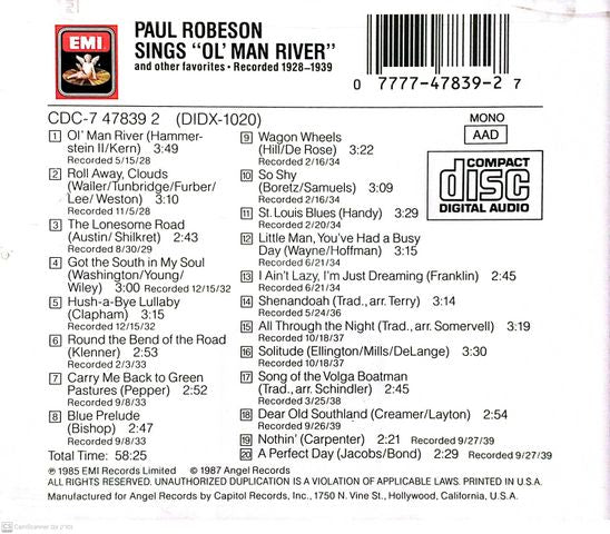 Paul Robeson sings Ol Man Rive
