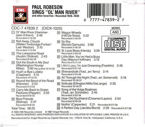 Paul Robeson sings Ol Man Rive