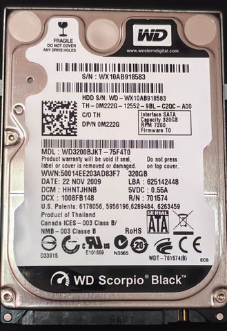 כונן קשיח 2.5" WD Scrpio 320GB