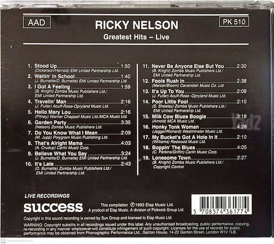 Ricky Nelson Greatest Hits Liv