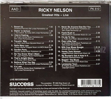 Ricky Nelson Greatest Hits Liv