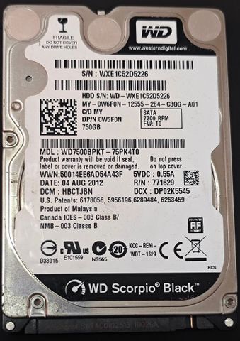 כונן קשיח 2.5" WD 750GB