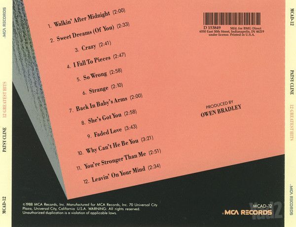Patsy Cline 12 Greatest Hits