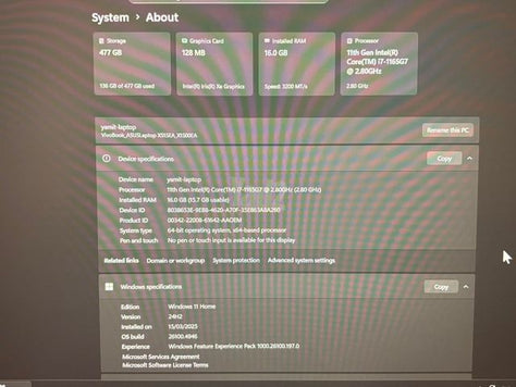 לפטופ Asus 16 inch i7 16GB