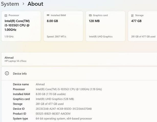 מחשב נייד i5, 8gb ram, 500GB