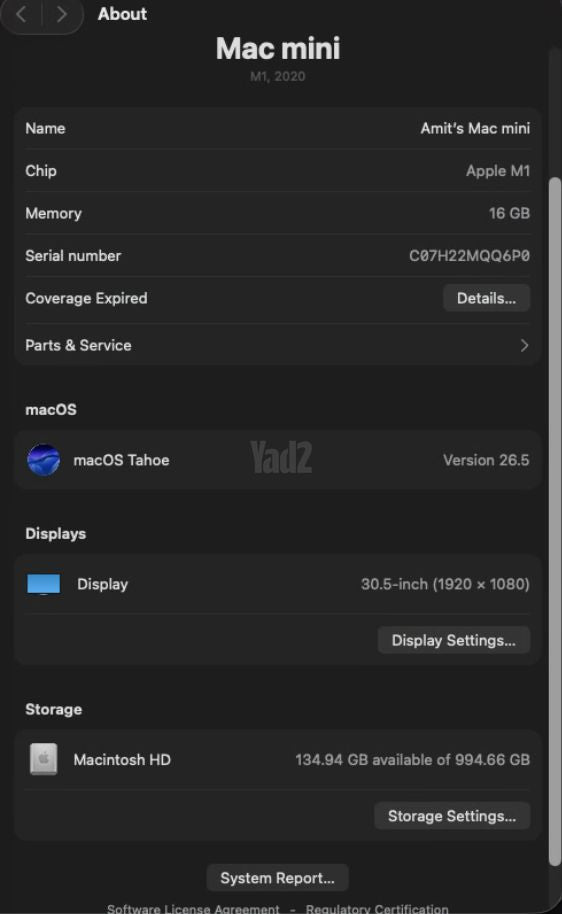 Mac mini M1 2020 16GB 1TB