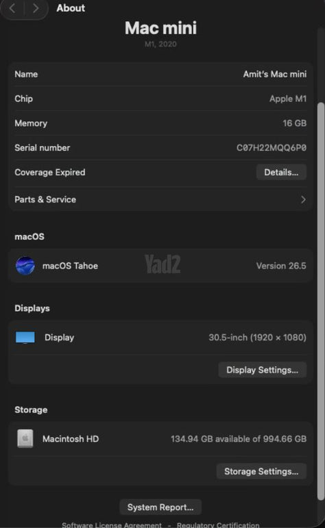 Mac mini M1 2020 16GB 1TB