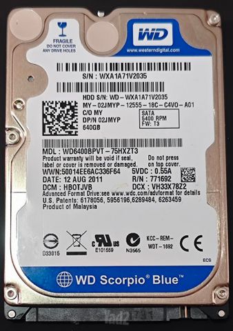 כונן קשיח 2.5" WD 640GB