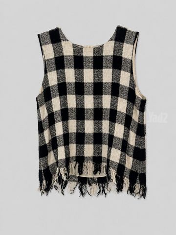 טופ משבצות עם פרנזים ZARA