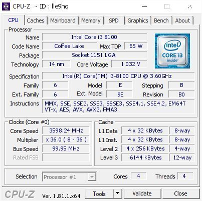 מעבד אינטל Core i3 8100