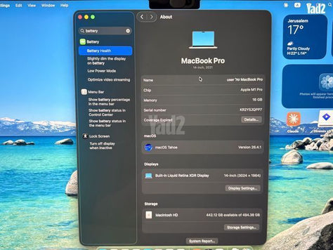מחשב Macbook 13.3' pro M1 16GB