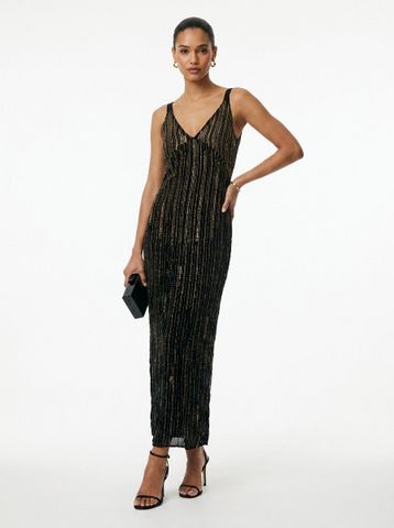 שמלת ערב פסים מוזהבים ZARA