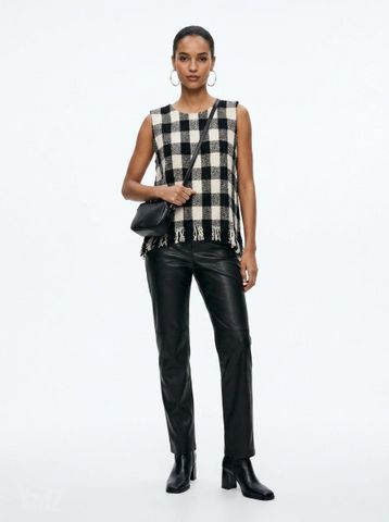 טופ משבצות עם פרנזים ZARA