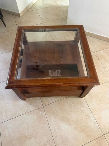 שולחן וינטג' עץ וזכוכית