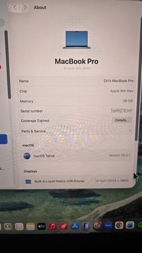 Macbook Pro M4 36GB, 1TB