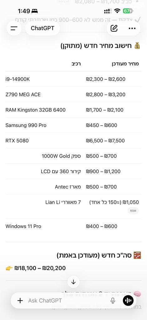 מחשב קצה 14900k + rtx 5080